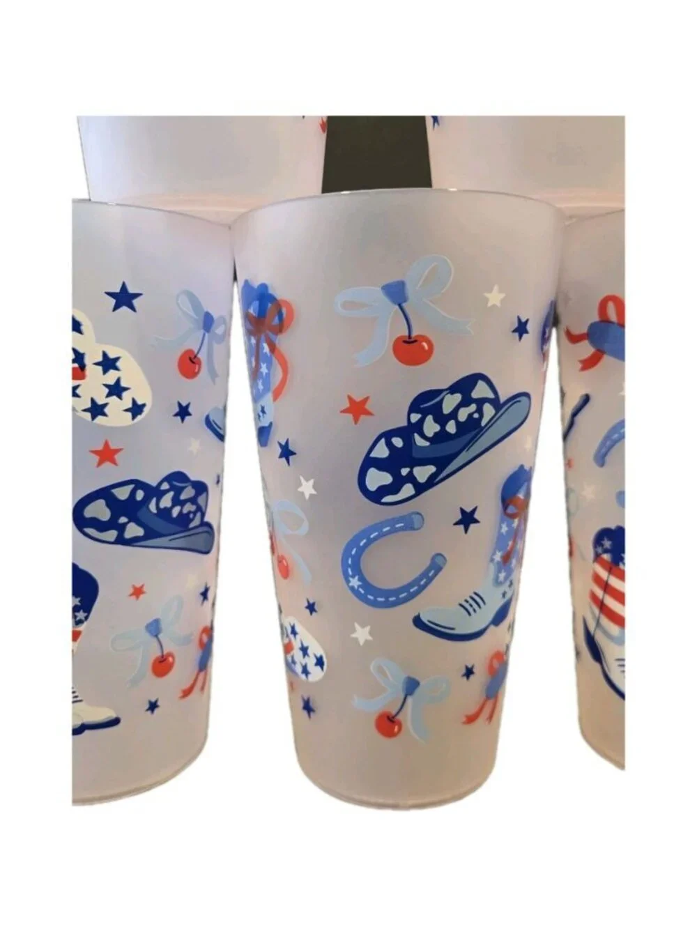 6 New Western Patriotic Cowgirl Plastic Indoor Outdoor Party Beverage Cup Set